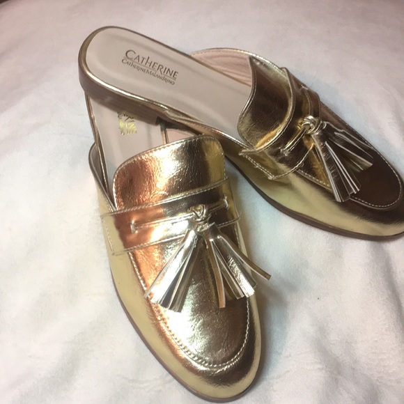 💚 Catherine Malandrino Gold Slip On Loafers Sz 8 - Picture 6 of 8